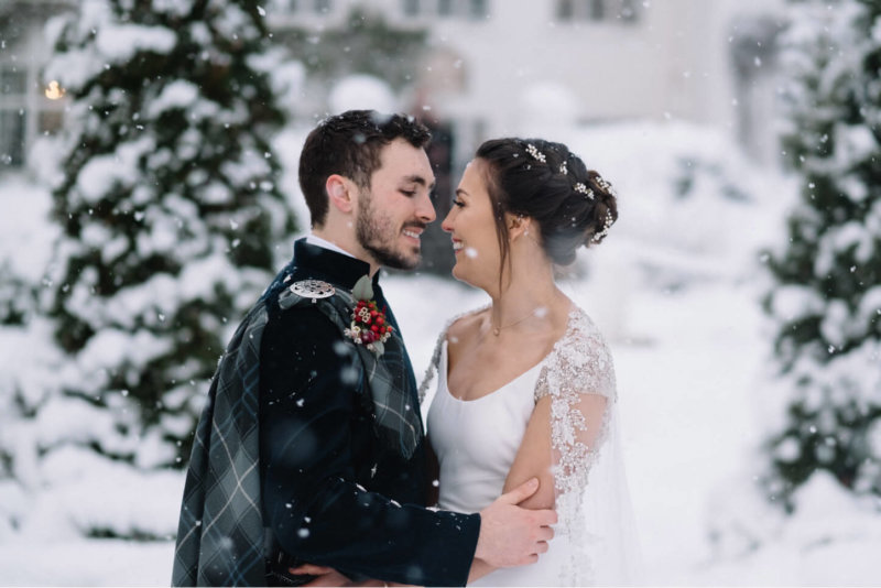 Happy couple in the snow